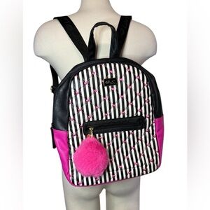 Luv Betsey by Betsey Johnson Quilted Backpack Hearts & Stripes Pink/Black